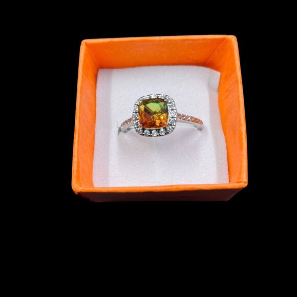 Bomb Party 925 Ring Mystic Topaz Halo Sterling Silver Size 8.5 Statement Jewelry - Picture 7 of 7